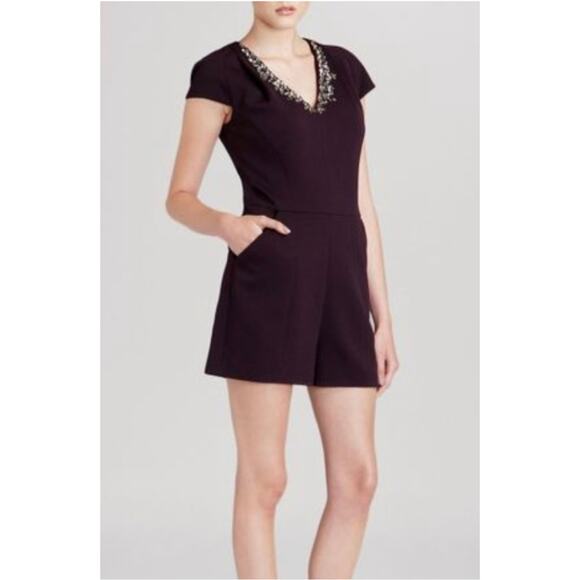 Ted Baker Nuada Cap Sleeve Deep Purple Jeweled Elegant Romper Size 4 US NWOT - Picture 1 of 15